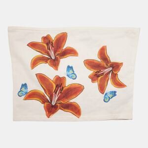 Edikted White Floral Tube Top Lily Butterfly Print Strapless Medium